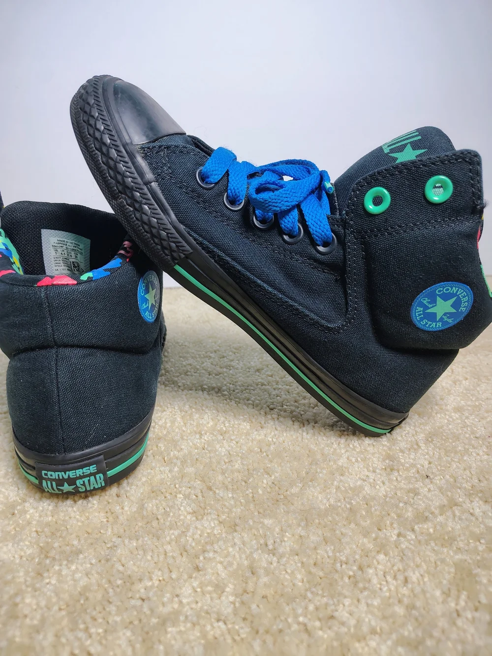 Converse All Star Kids' High-Top Sneakers in Black with Blue Laces
